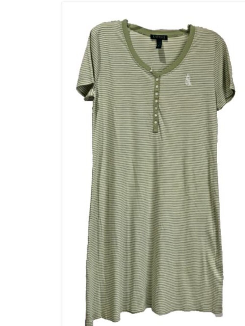 NWT Lauren Ralph Lauren Striped Green/ White Giverny Cotton Sleep Shirt L